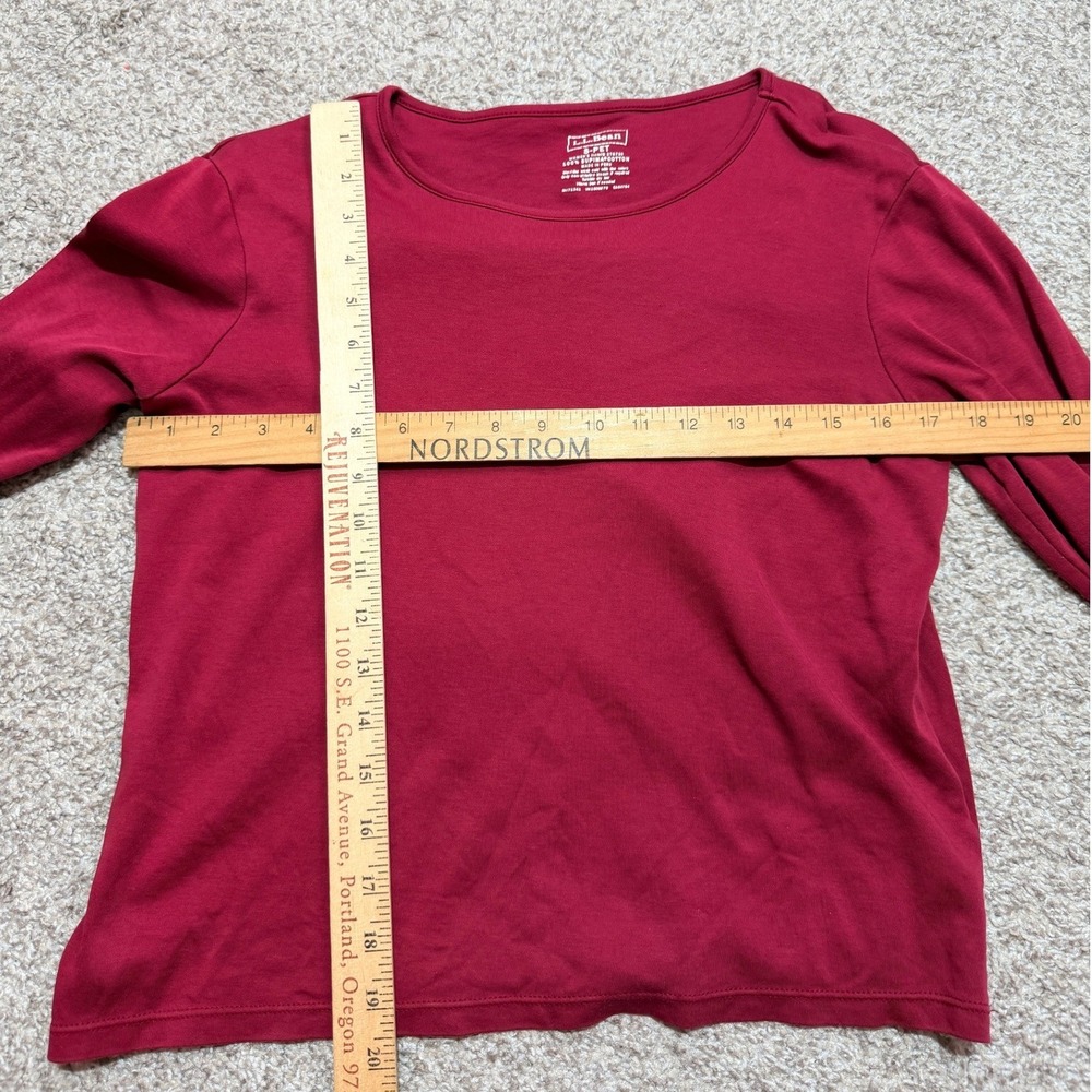 LL Bean Long Sleeve Top Womens Small Petite Maroon Round Neck Supima Cotton Tee - Picture 6 of 7